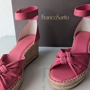 Franco Sarto Pink Espadrille Wedge Sandals Knot Front Ankle Strap Size 8 New